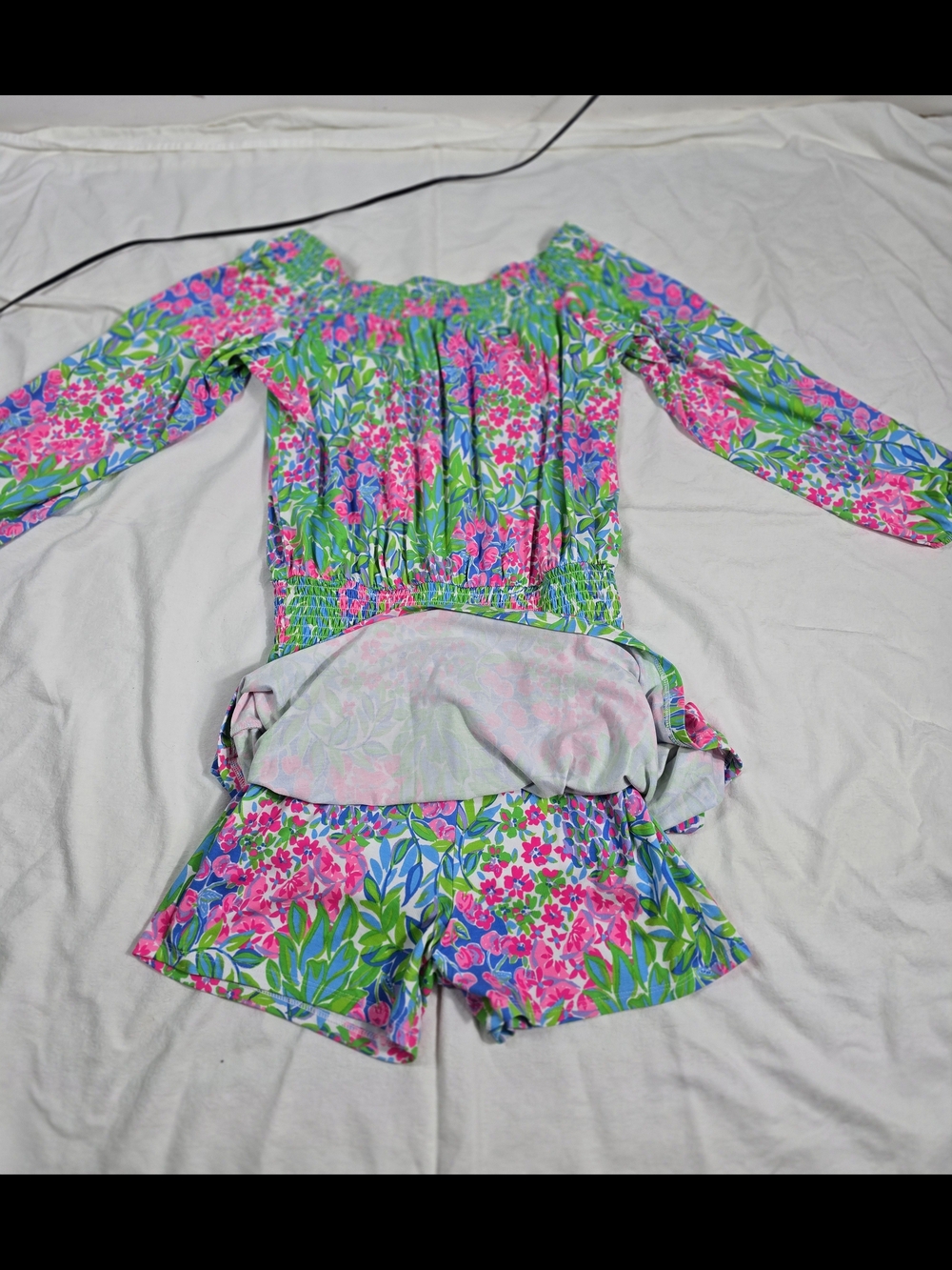 Lilly Pulitzer Off-Shoulder Floral Dress in Pink, Blue & Green - Picture 7 of 12